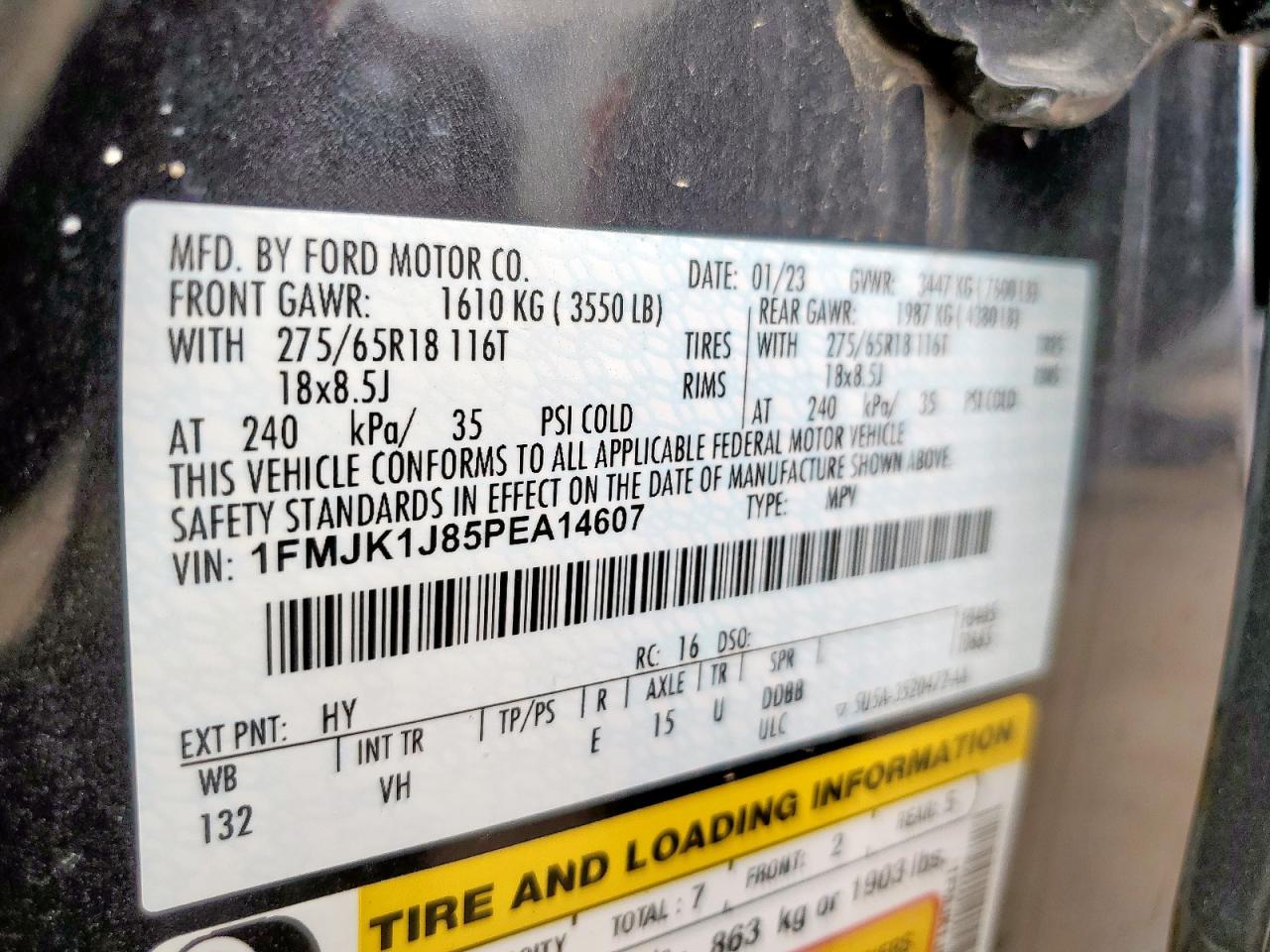 2023 Ford Expedition Max Xlt VIN: 1FMJK1J85PEA14607 Lot: 85462955