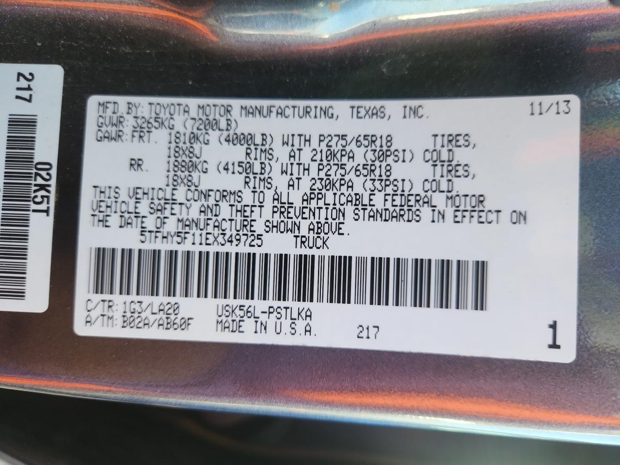 2014 Toyota Tundra Crewmax Limited VIN: 5TFHY5F11EX349725 Lot: 85866175