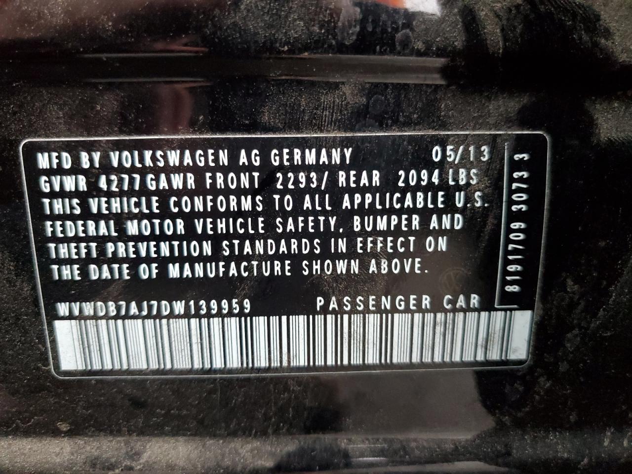 2013 Volkswagen Golf VIN: WVWDB7AJ7DW139959 Lot: 81951655