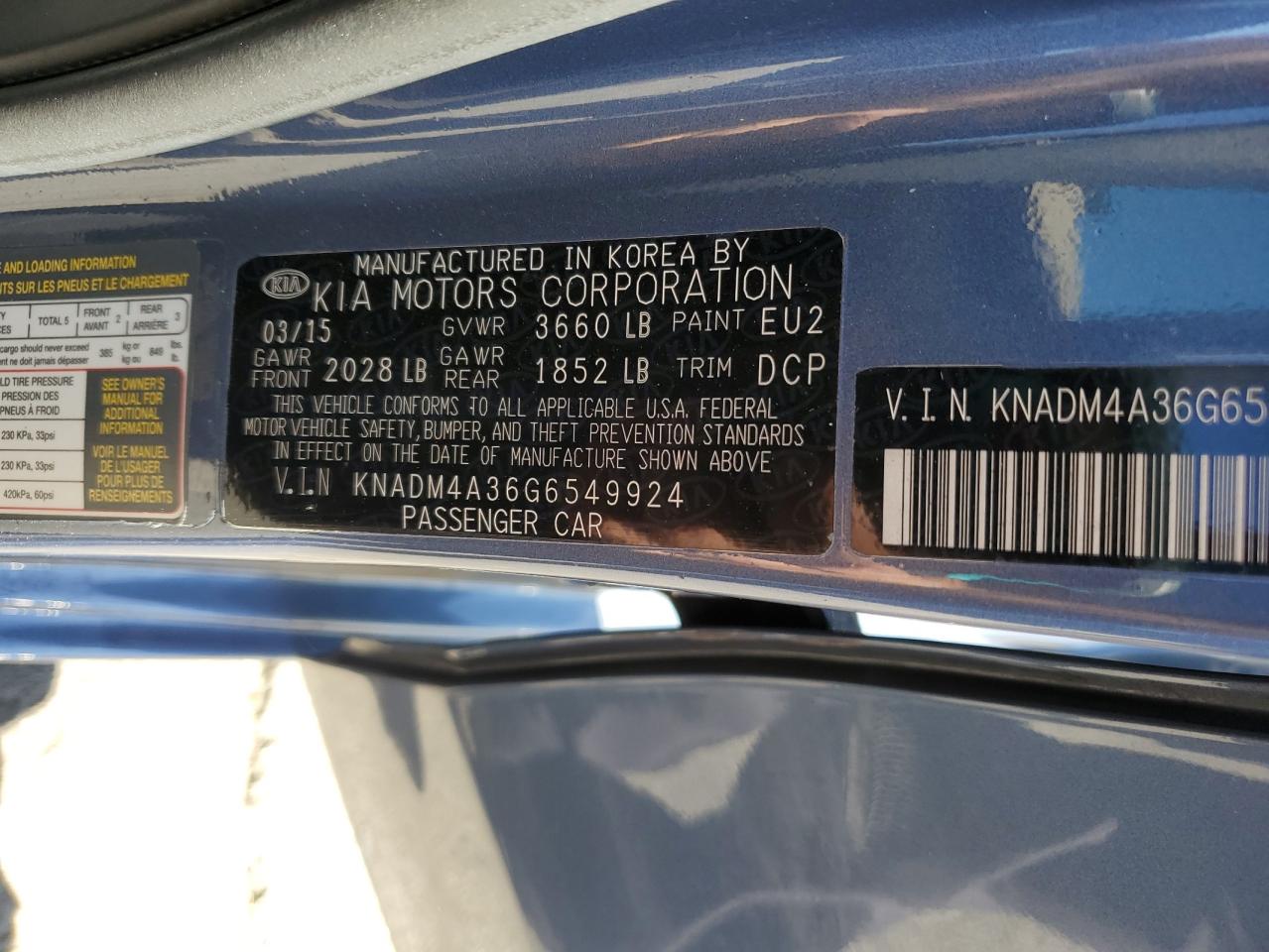 2016 Kia Rio Lx VIN: KNADM4A36G6549924 Lot: 85961795