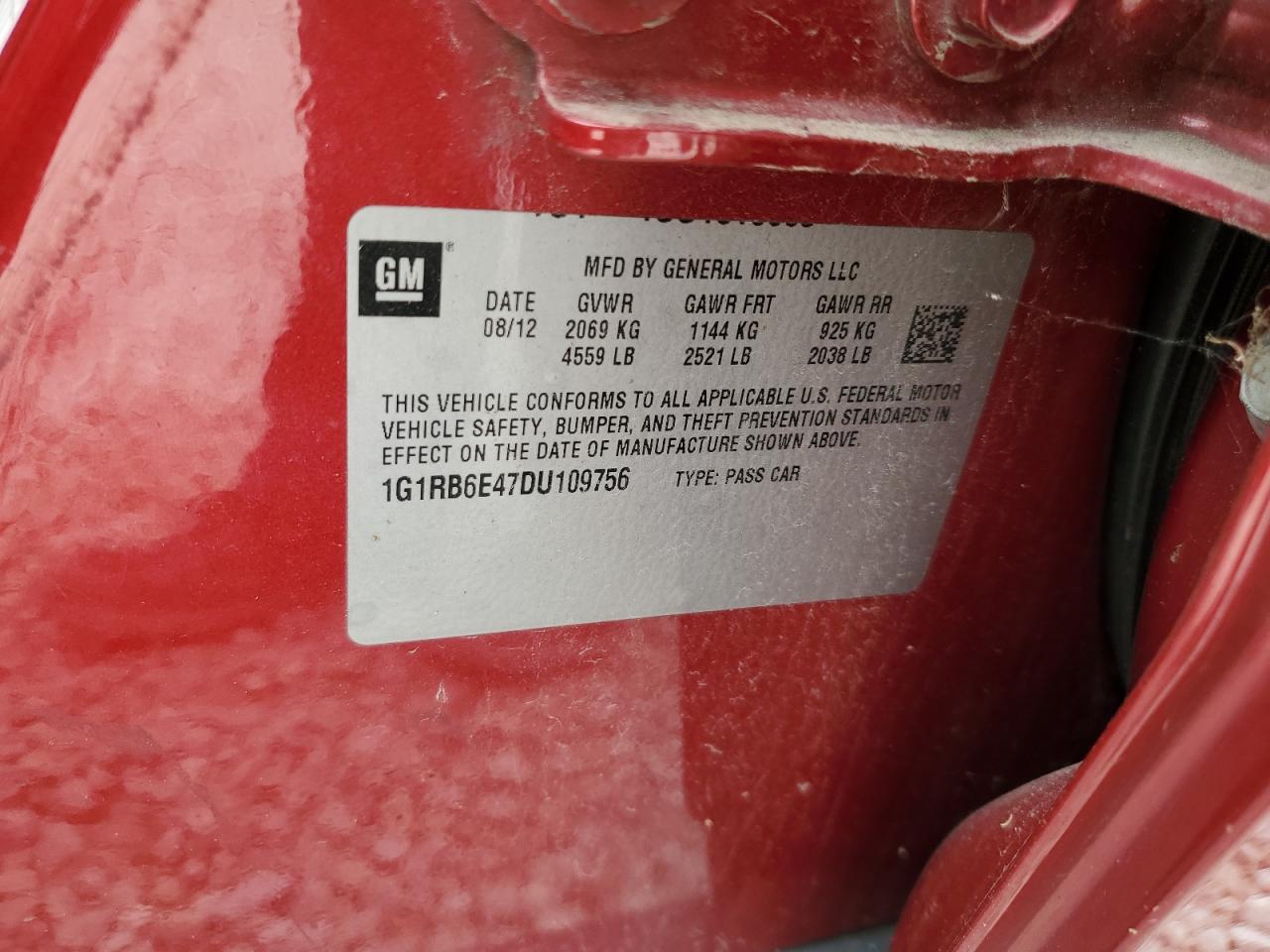 2013 Chevrolet Volt VIN: 1G1RB6E47DU109756 Lot: 85522225