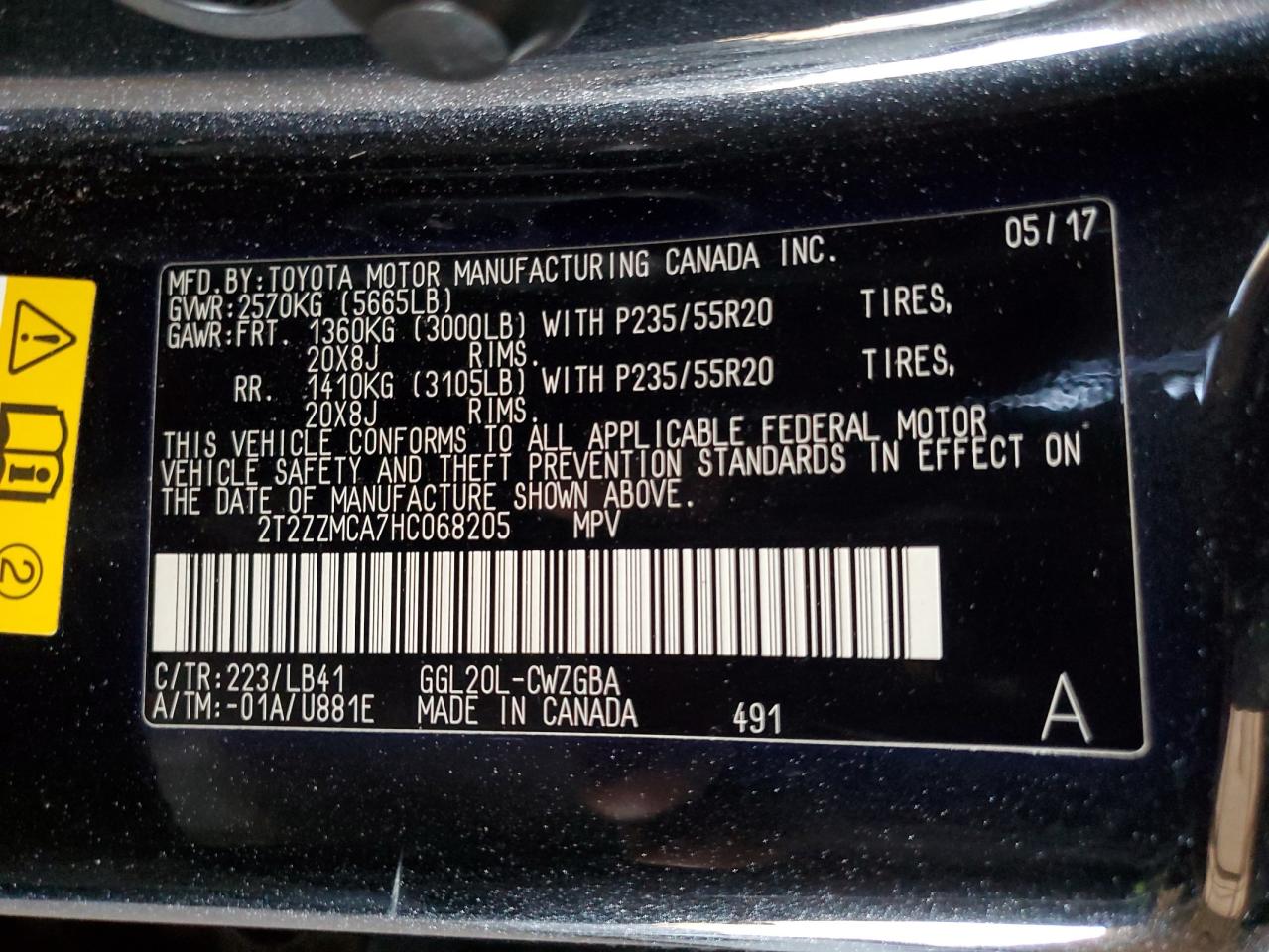 2017 Lexus Rx 350 Base VIN: 2T2ZZMCA7HC068205 Lot: 82551065