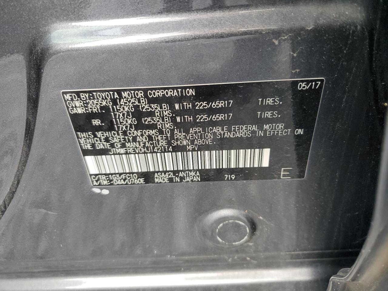 2017 Toyota Rav4 Xle VIN: JTMWFREV0HJ142114 Lot: 81809215