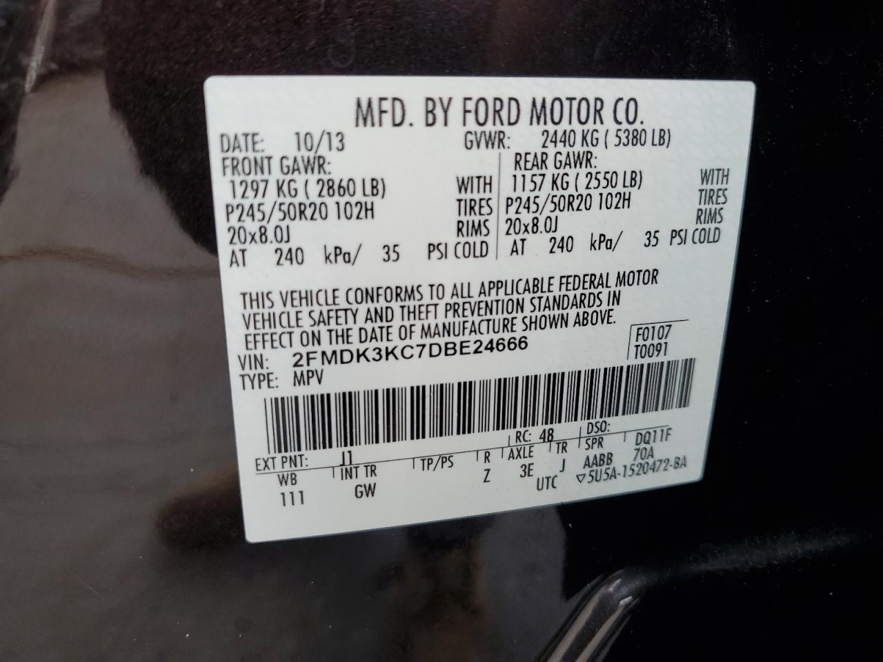 2013 Ford Edge Limited VIN: 2FMDK3KC7DBE24666 Lot: 85161785