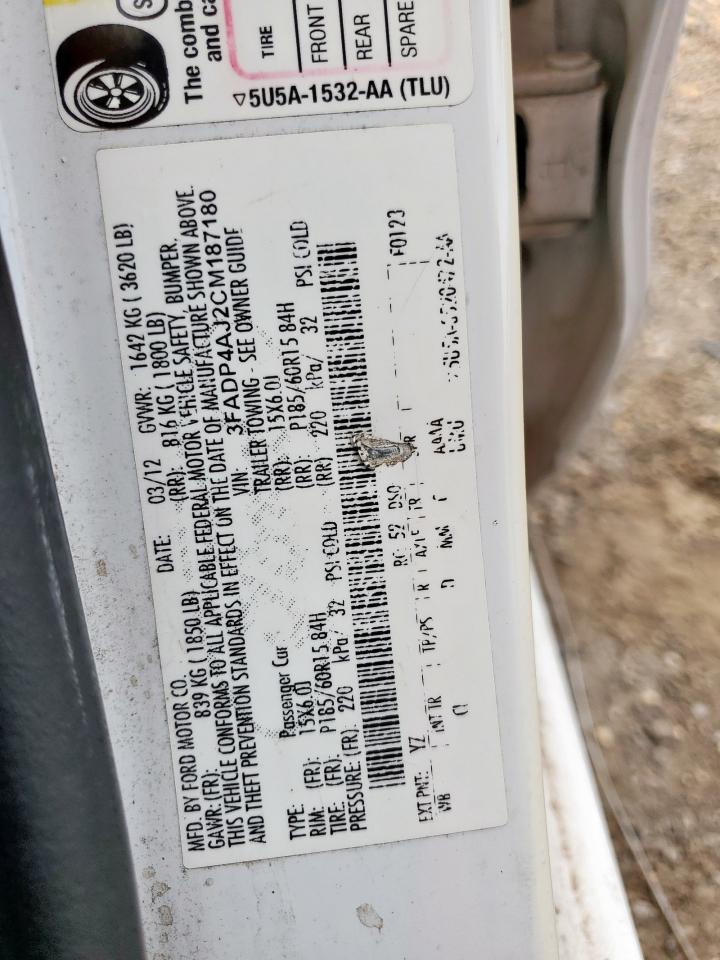 2012 Ford Fiesta S VIN: 3FADP4AJ2CM187180 Lot: 85654235