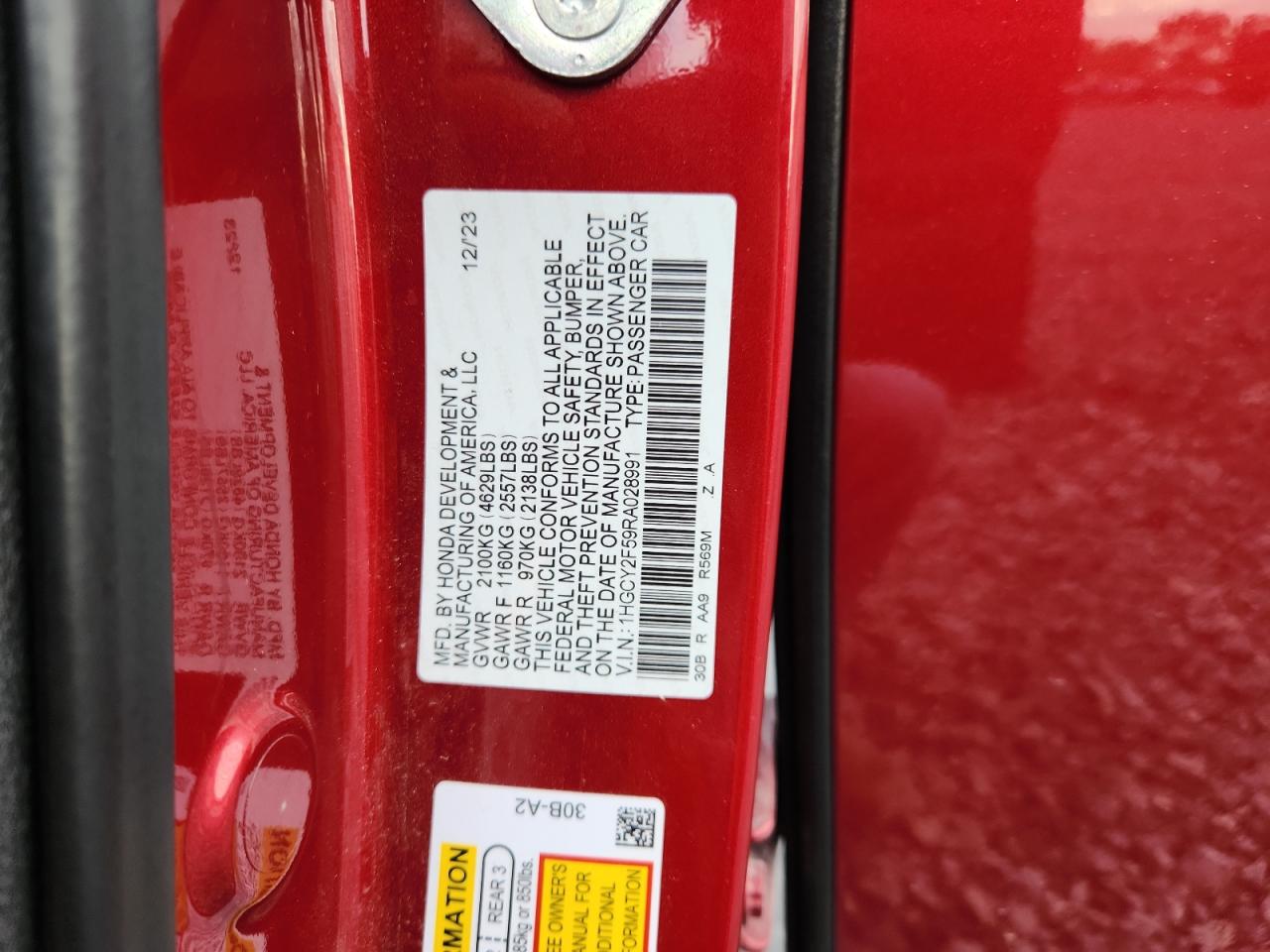 2024 Honda Accord Hybrid Sport VIN: 1HGCY2F59RA028991 Lot: 86506015