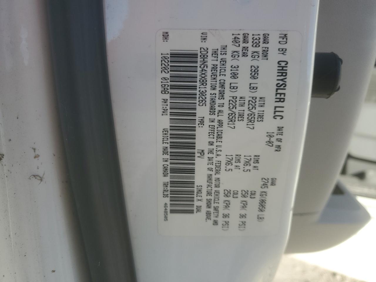 2008 Dodge Grand Caravan Sxt VIN: 2D8HN54XX8R130265 Lot: 91044905