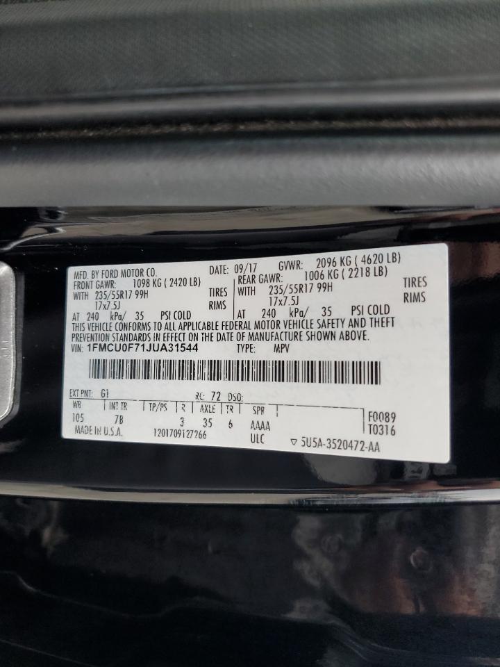 2018 Ford Escape S VIN: 1FMCU0F71JUA31544 Lot: 85521465