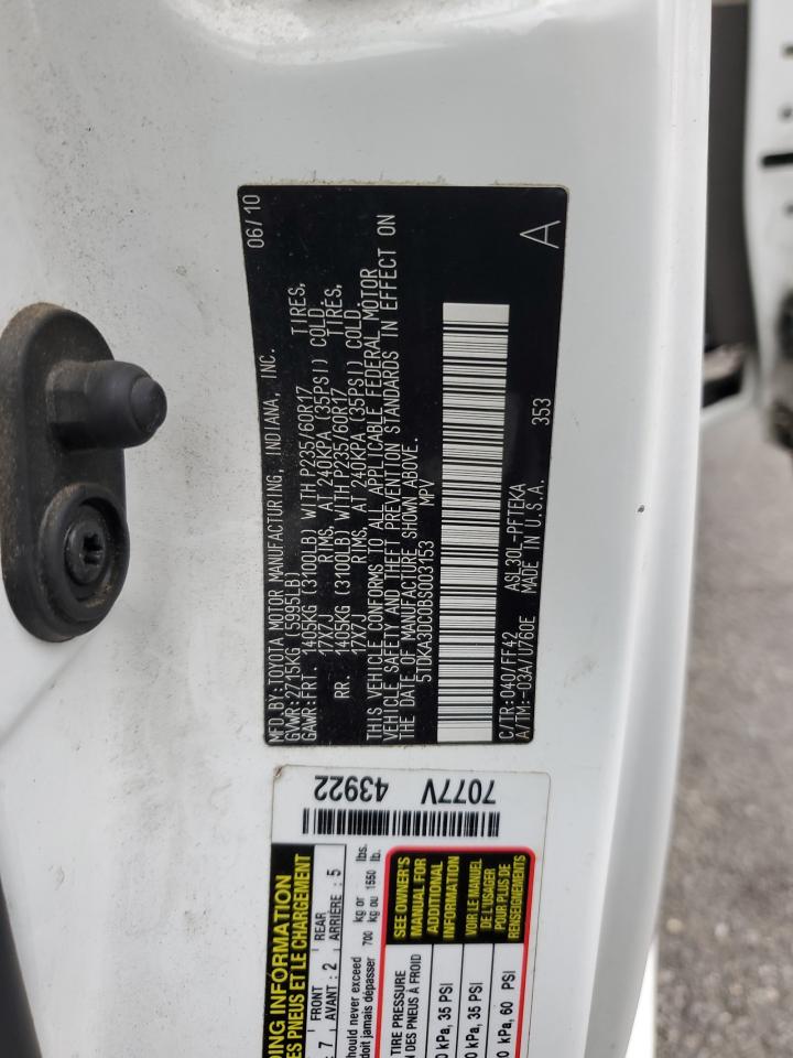 2011 Toyota Sienna Base VIN: 5TDKA3DC0BS003153 Lot: 85714755