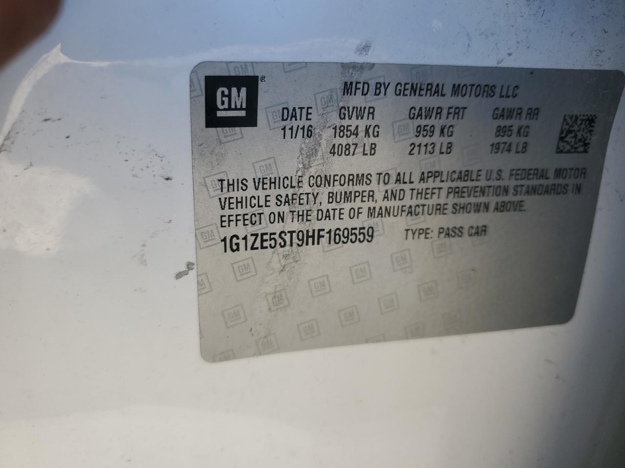 2017 Chevrolet Malibu Lt VIN: 1G1ZE5ST9HF169559 Lot: 81969675