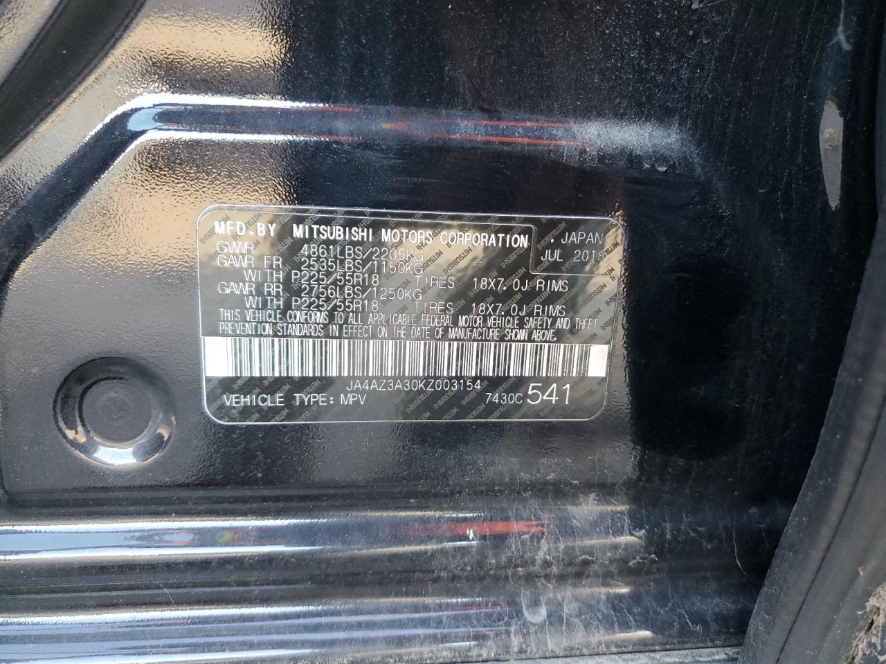 2019 Mitsubishi Outlander Se VIN: JA4AZ3A30KZ003154 Lot: 90246625