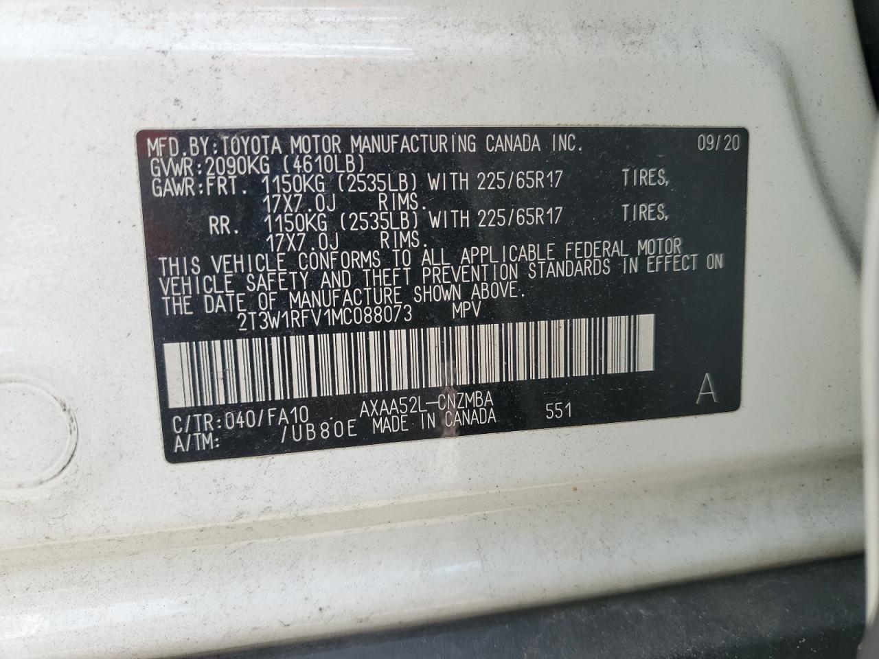 2021 Toyota Rav4 Xle VIN: 2T3W1RFV1MC088073 Lot: 84934605