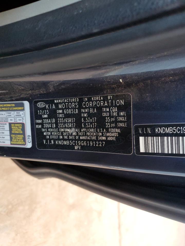 2016 Kia Sedona Lx VIN: KNDMB5C19G6191227 Lot: 85580645