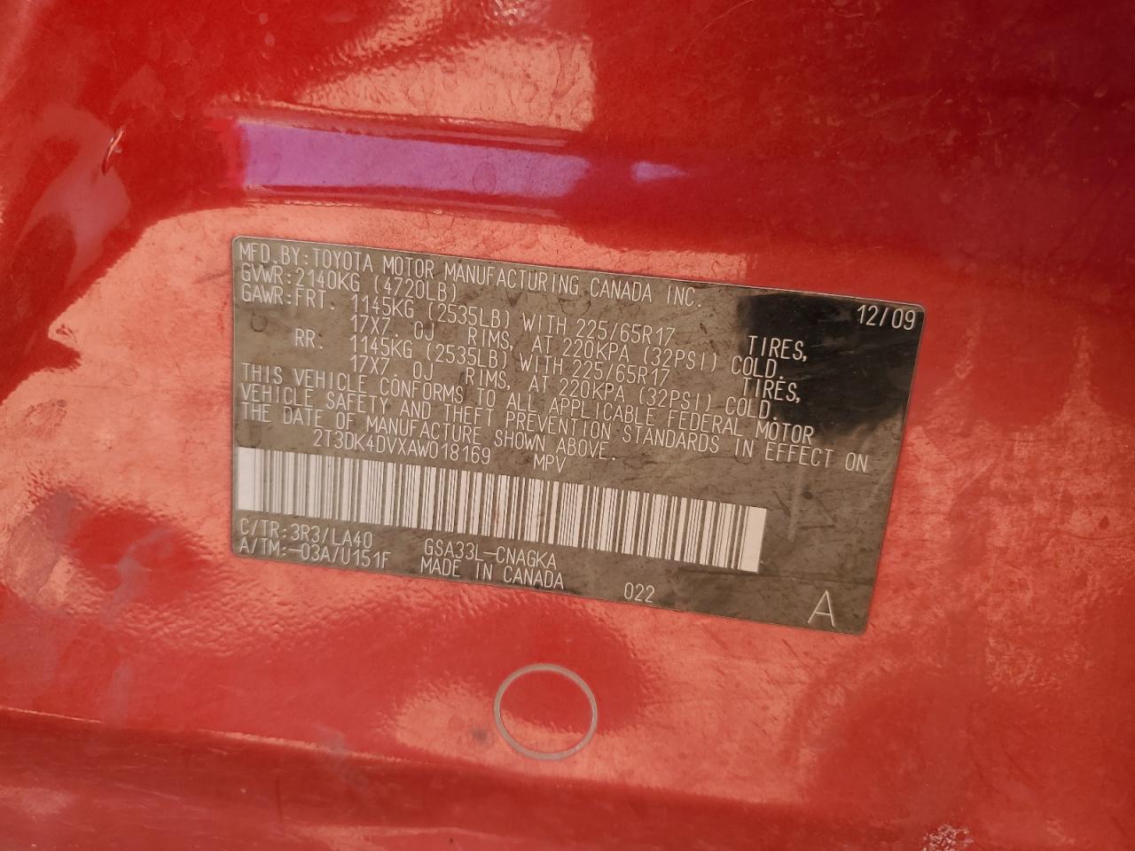 2010 Toyota Rav4 Limited VIN: 2T3DK4DVXAW018169 Lot: 84602935