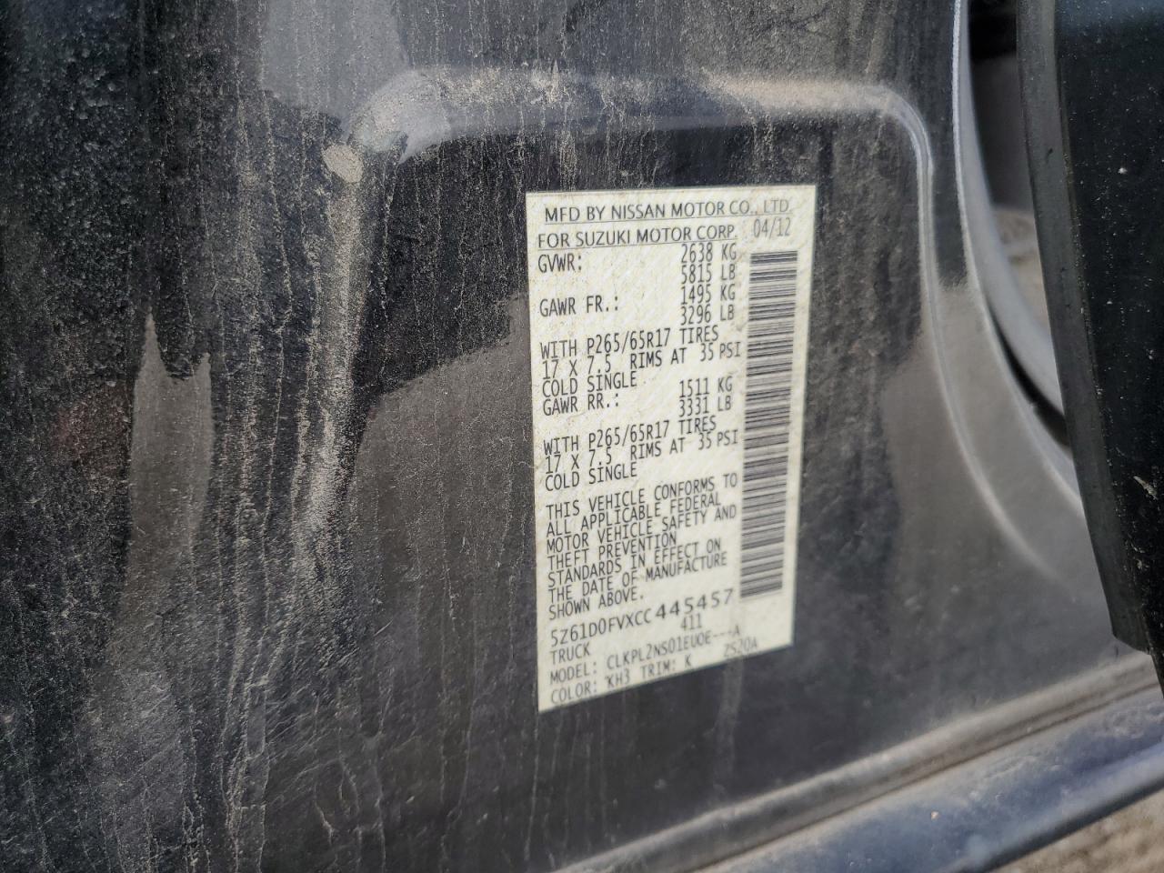 2012 Suzuki Equator Sport VIN: 5Z61D0FVXCC445457 Lot: 87021465