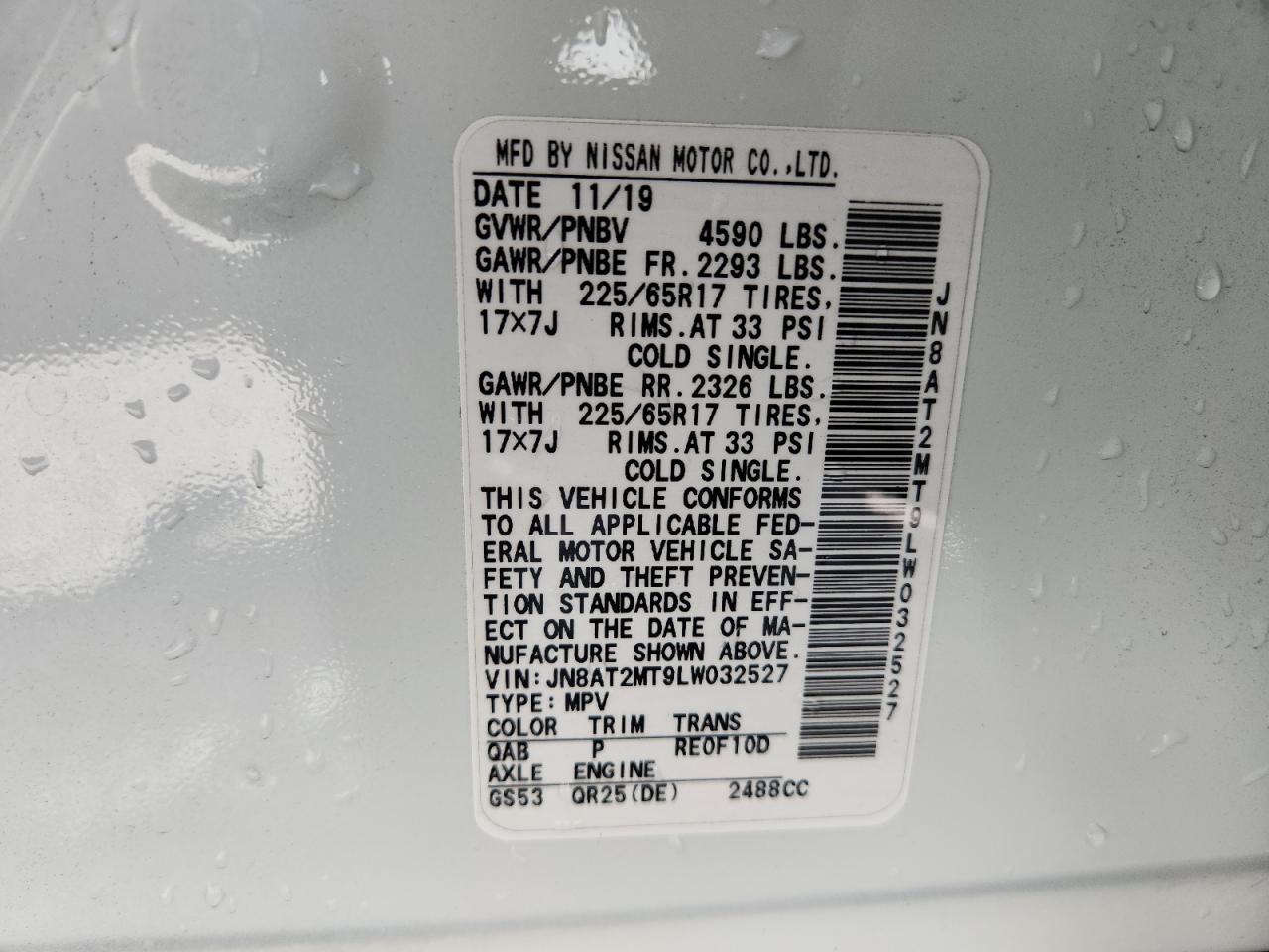 2020 Nissan Rogue S VIN: JN8AT2MT9LW032527 Lot: 86480415