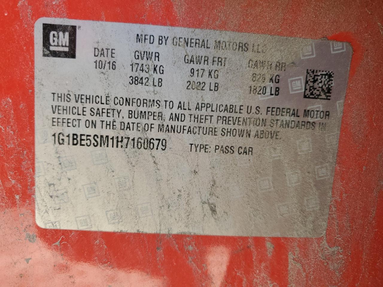2017 Chevrolet Cruze Lt VIN: 1G1BE5SM1H7160679 Lot: 84759685