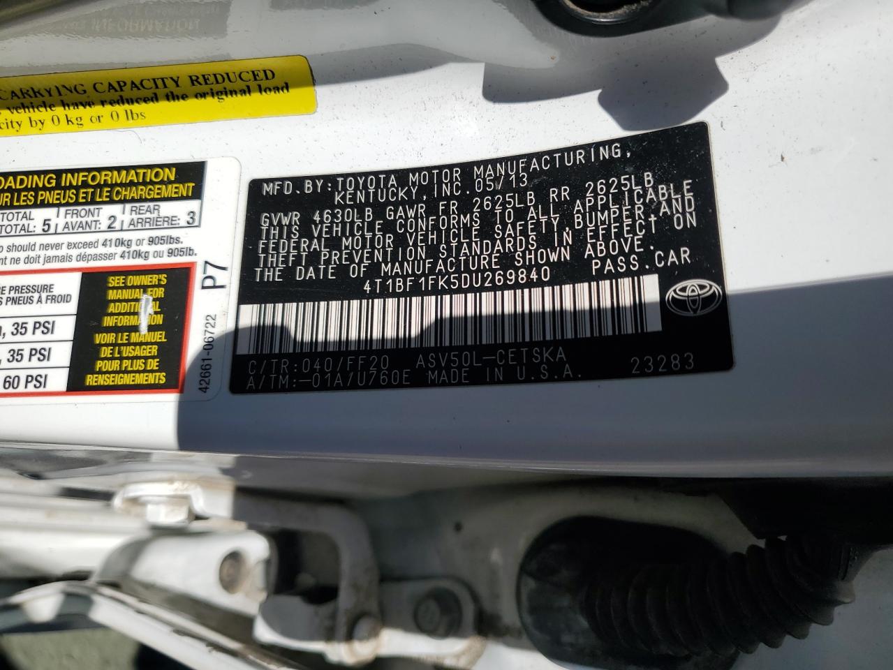 2013 Toyota Camry L VIN: 4T1BF1FK5DU269840 Lot: 86665205