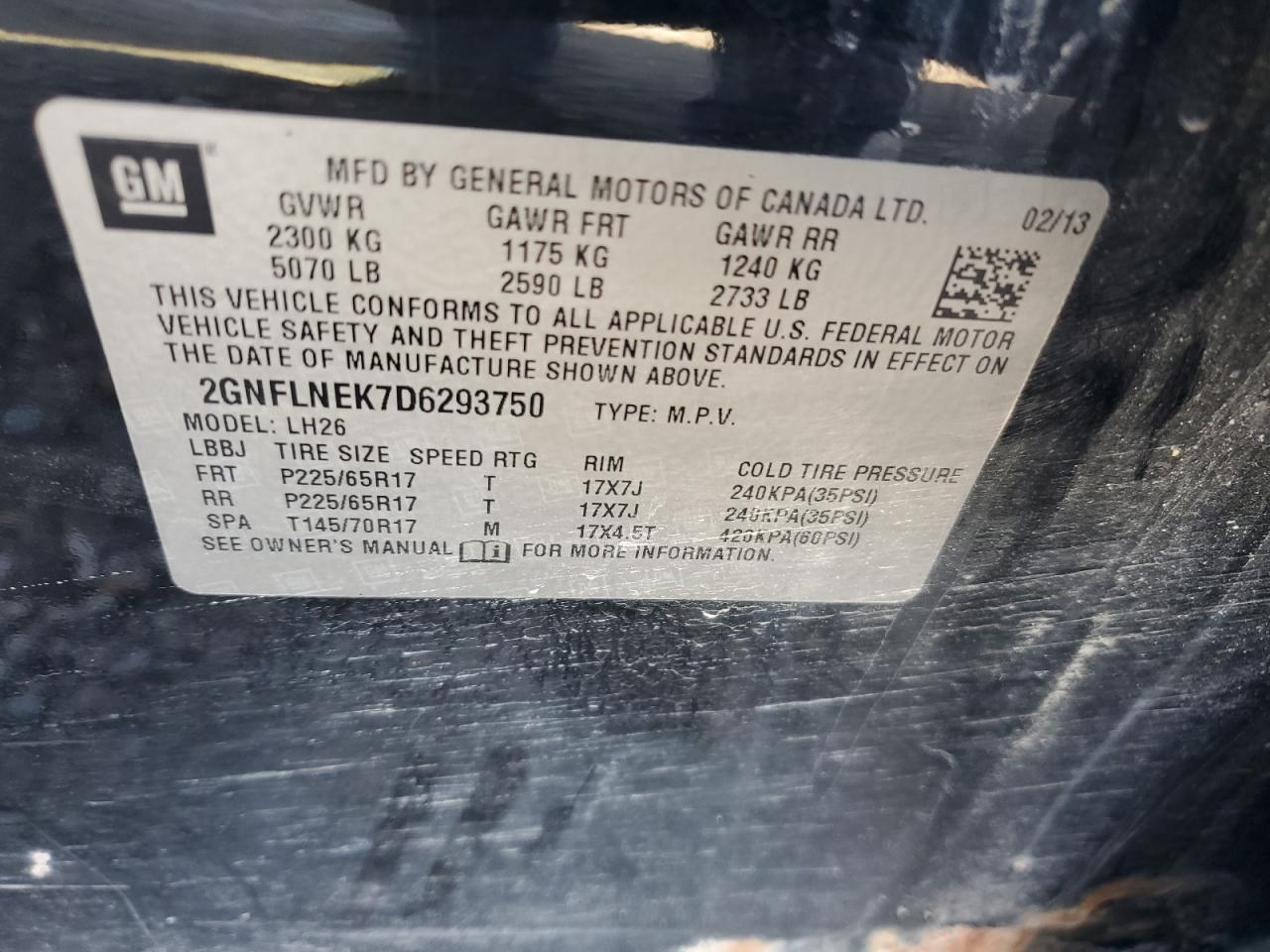 2013 Chevrolet Equinox Lt VIN: 2GNFLNEK7D6293750 Lot: 91033745