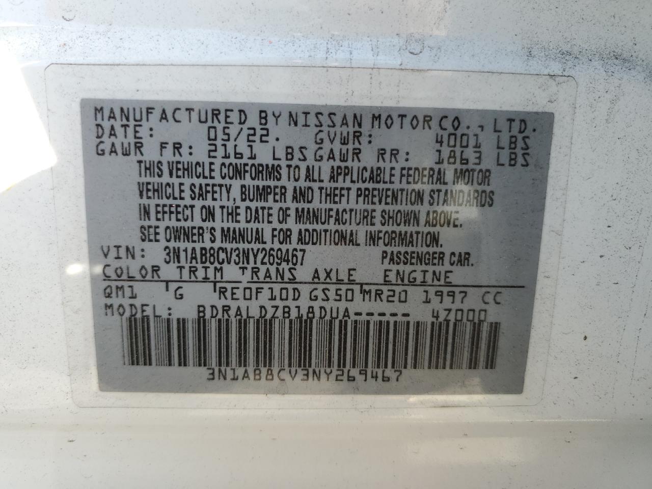 2022 Nissan Sentra Sv VIN: 3N1AB8CV3NY269467 Lot: 86256465