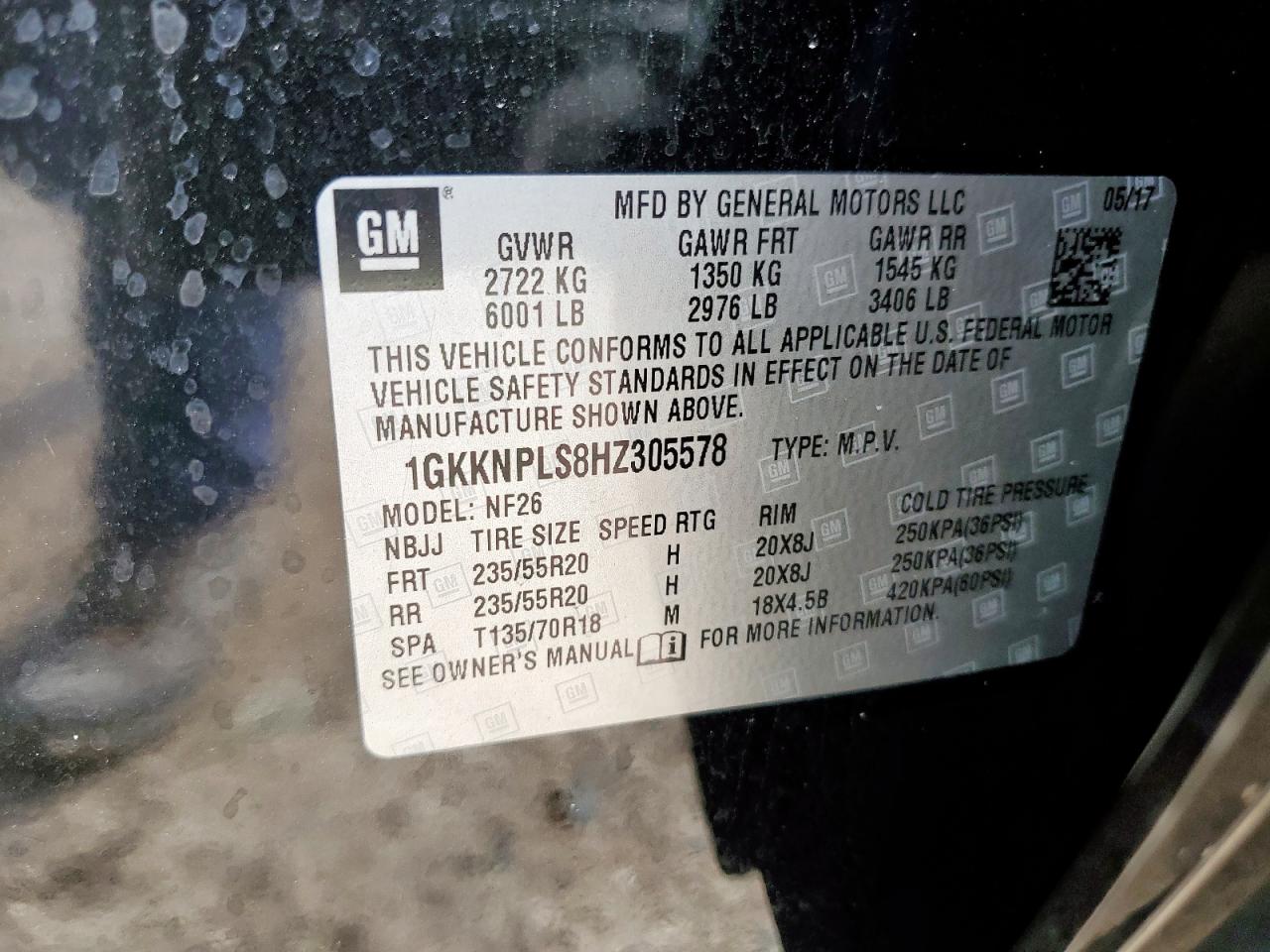 2017 GMC Acadia Denali VIN: 1GKKNPLS8HZ305578 Lot: 90531295