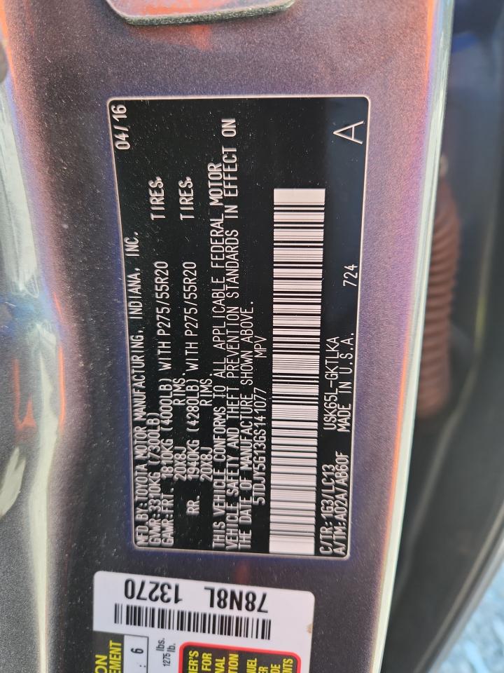 2016 Toyota Sequoia Limited VIN: 5TDJY5G13GS141077 Lot: 85880855