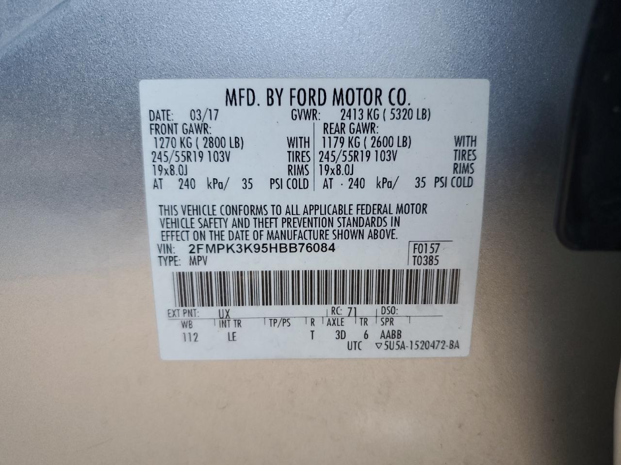 2017 Ford Edge Titanium VIN: 2FMPK3K95HBB76084 Lot: 85896445