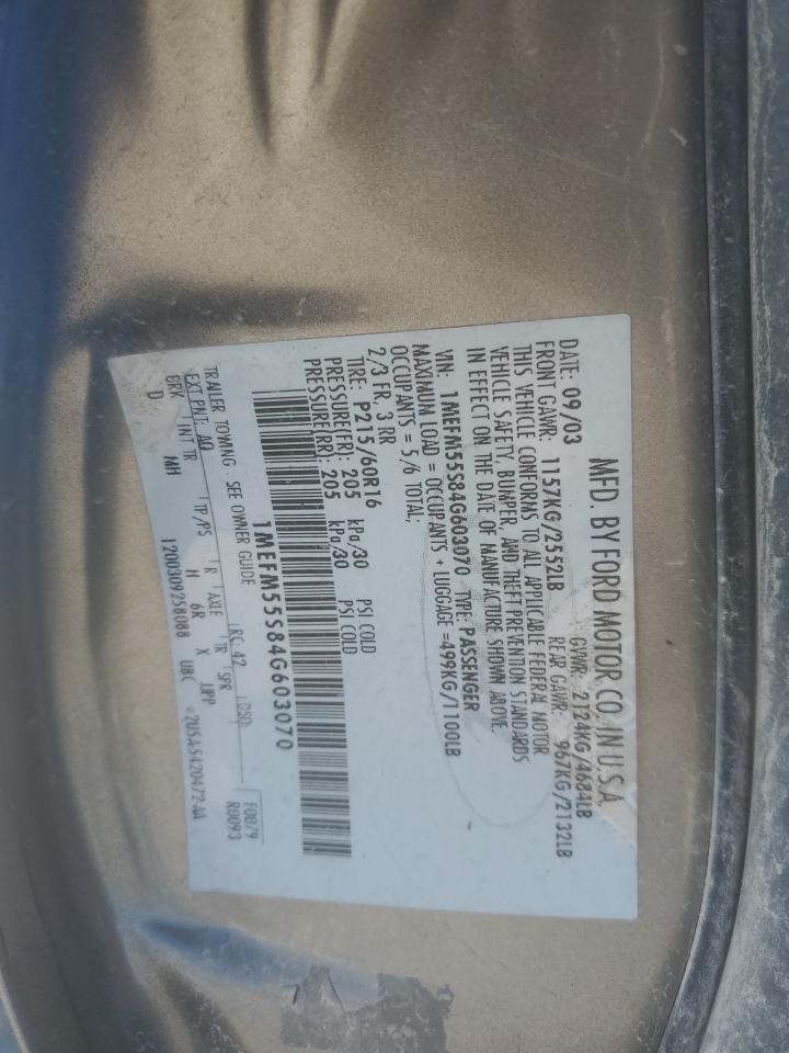 2004 Mercury Sable Ls Premium VIN: 1MEFM55S84G603070 Lot: 82734615