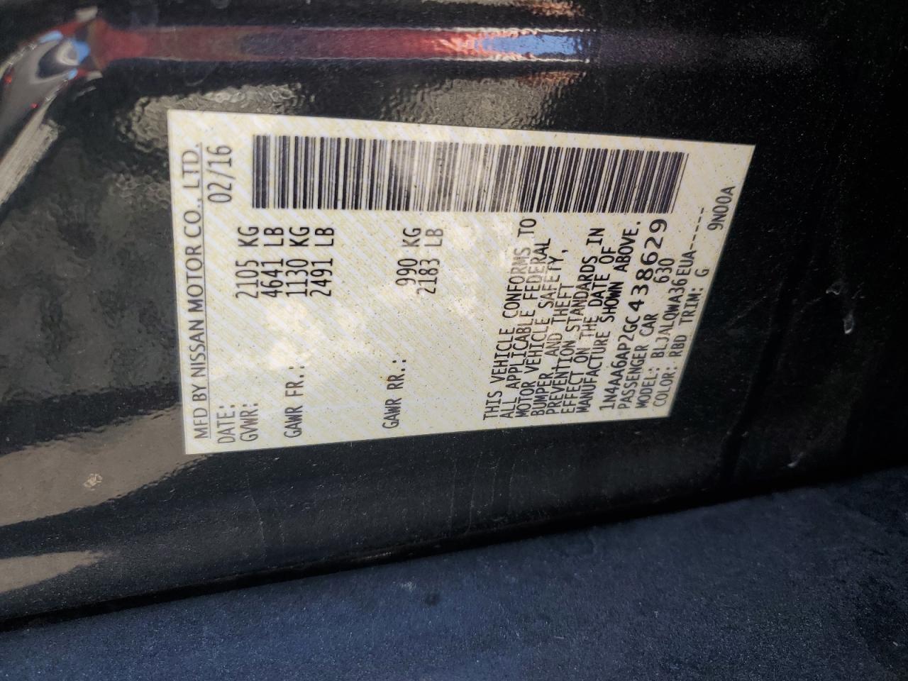 2016 Nissan Maxima 3.5S VIN: 1N4AA6AP2GC438629 Lot: 86071545