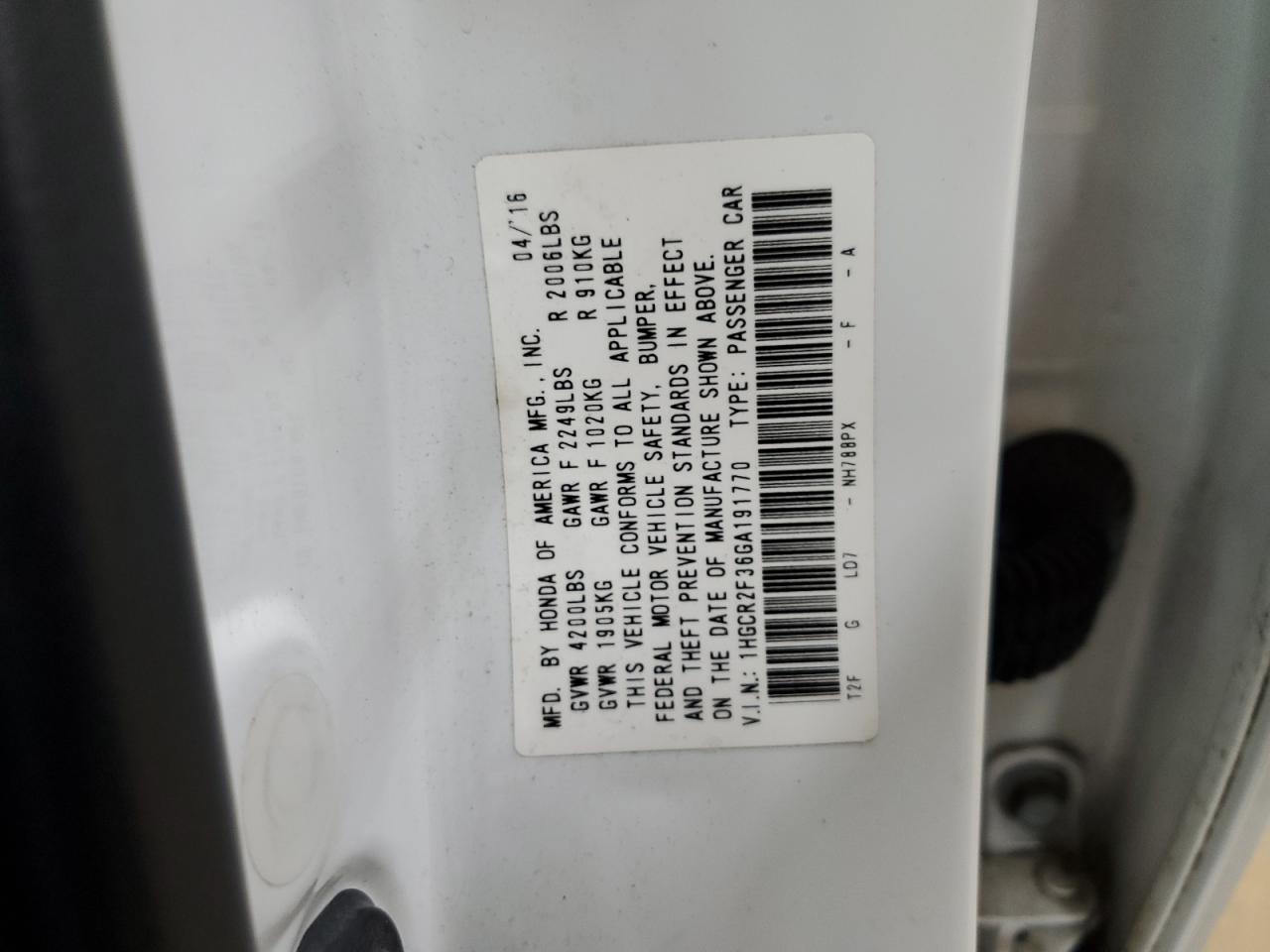 2016 Honda Accord Lx VIN: 1HGCR2F36GA191770 Lot: 86472805