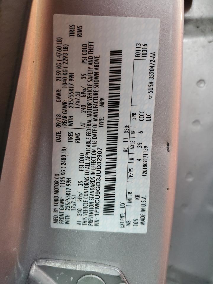 2018 Ford Escape Se VIN: 1FMCU9GD3JUD32907 Lot: 82662005