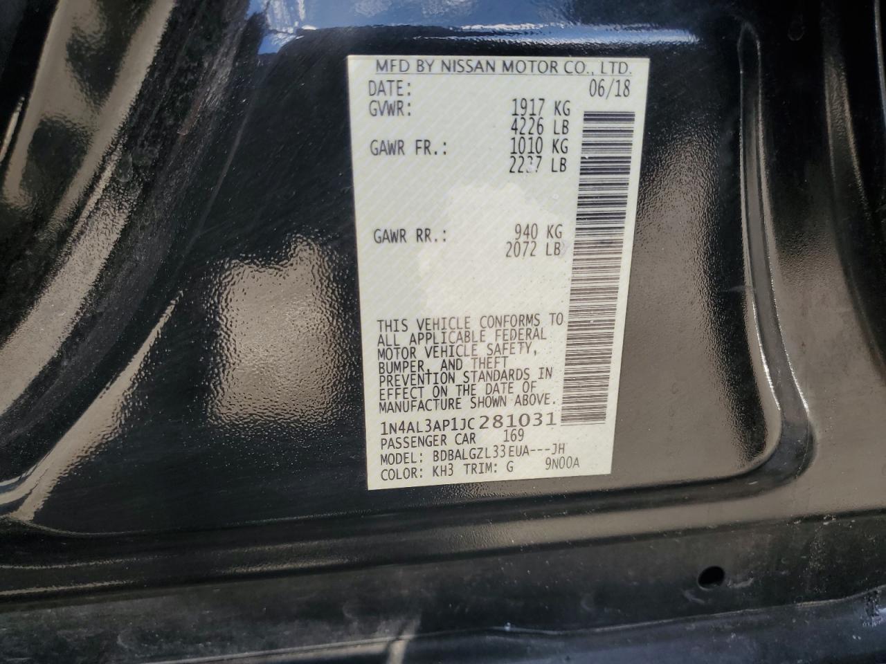 2018 Nissan Altima 2.5 VIN: 1N4AL3AP1JC281031 Lot: 86483145