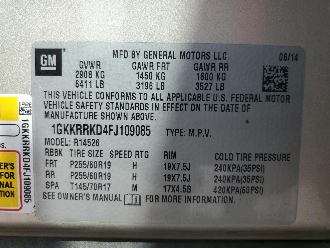 2015 GMC Acadia Slt-1 VIN: 1GKKRRKD4FJ109085 Lot: 85767285