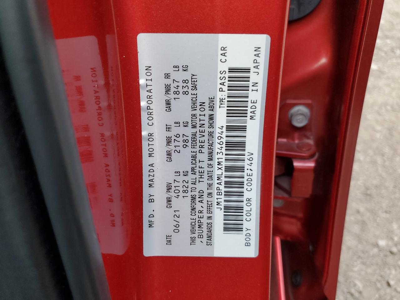 2021 Mazda 3 Premium VIN: JM1BPAMLXM1346944 Lot: 85207015