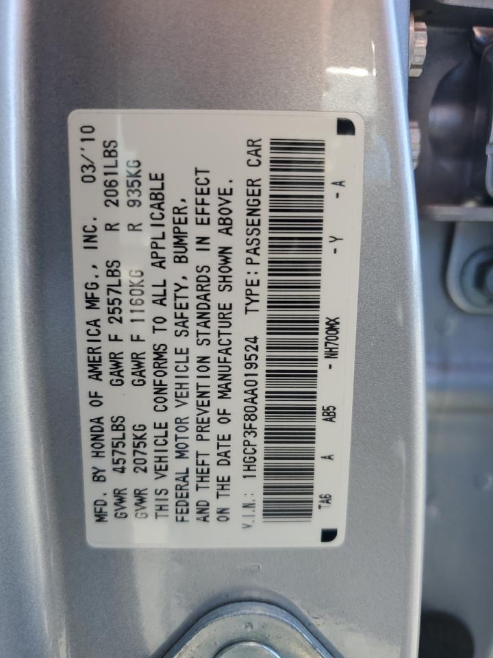 2010 Honda Accord Exl VIN: 1HGCP3F80AA019524 Lot: 86896285