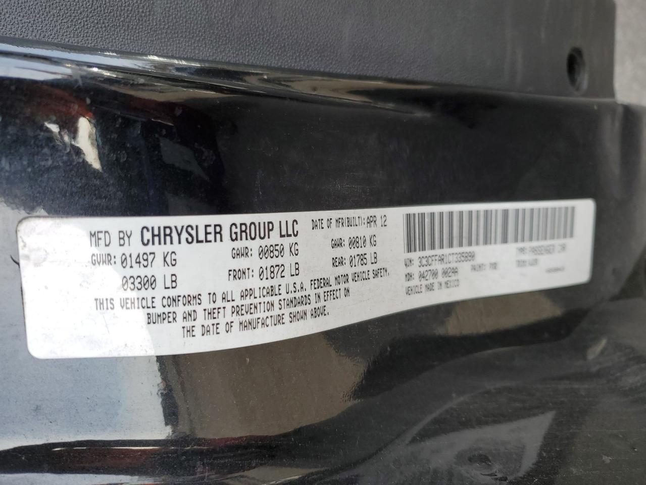 2012 Fiat 500 Pop VIN: 3C3CFFAR1CT335890 Lot: 89577195