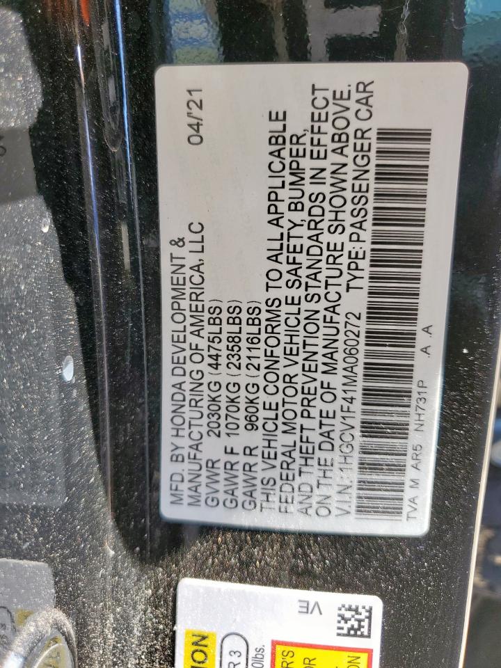 2021 Honda Accord Sport Se VIN: 1HGCV1F41MA060272 Lot: 85761885