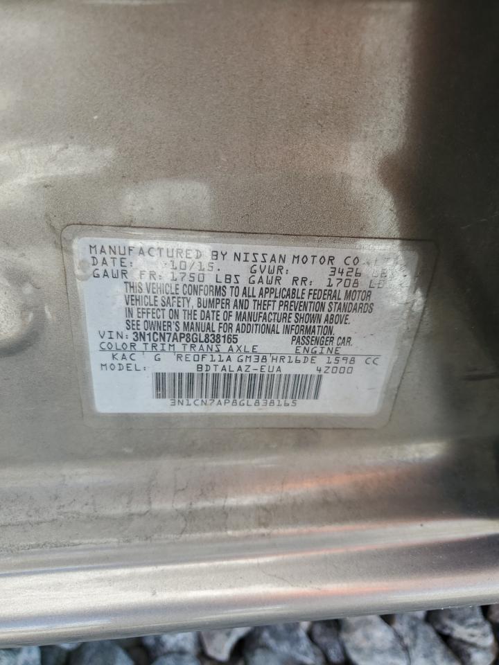 2016 Nissan Versa S VIN: 3N1CN7AP8GL838165 Lot: 82277285