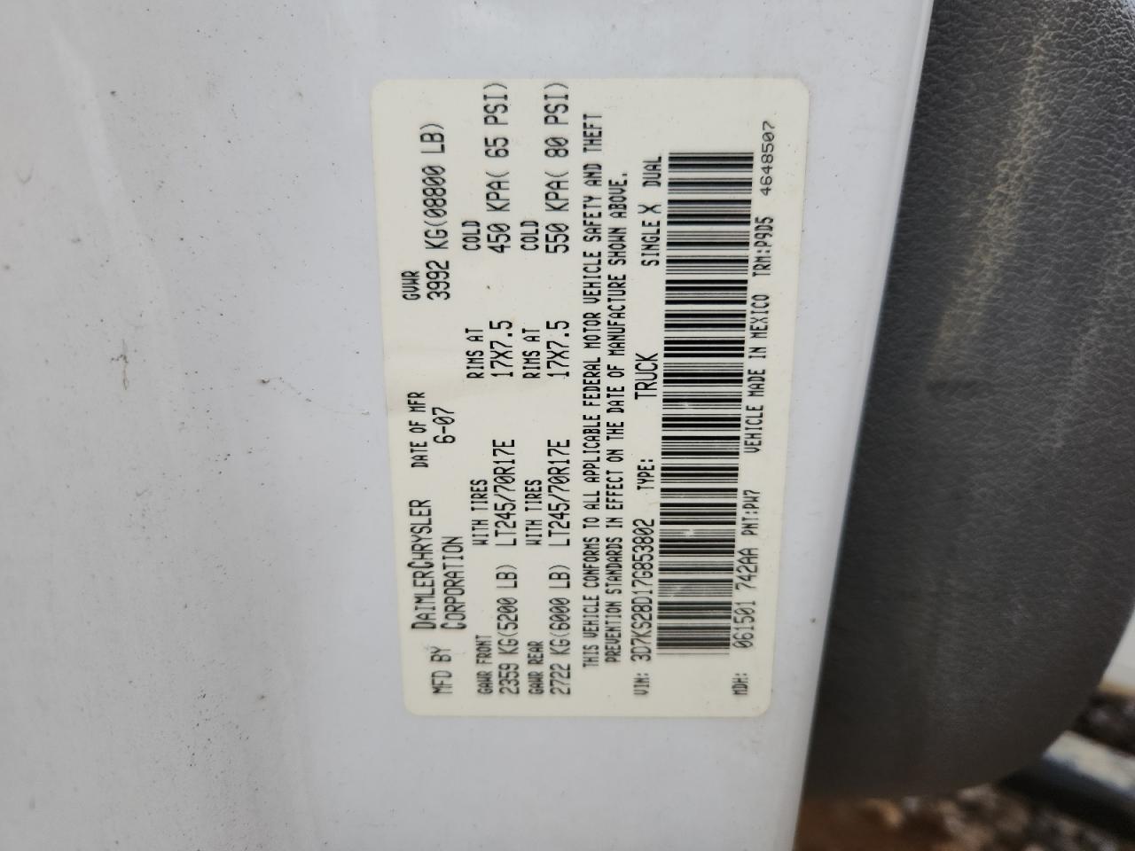 2007 Dodge Ram 2500 St VIN: 3D7KS28D17G853802 Lot: 90329005