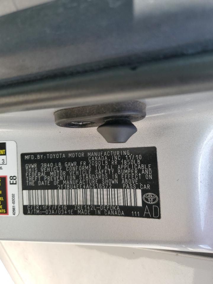 2010 Toyota Corolla Base VIN: 2T1BU4EE4AC516572 Lot: 71973285