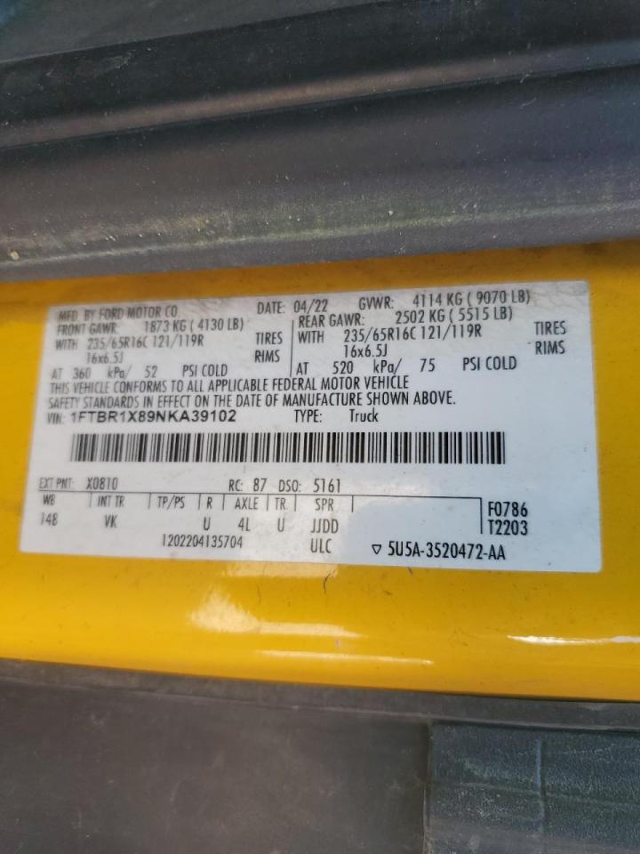 2022 Ford Transit 250 Delivery Van VIN: 1FTBR1X89NKA39102 Lot: 90020165