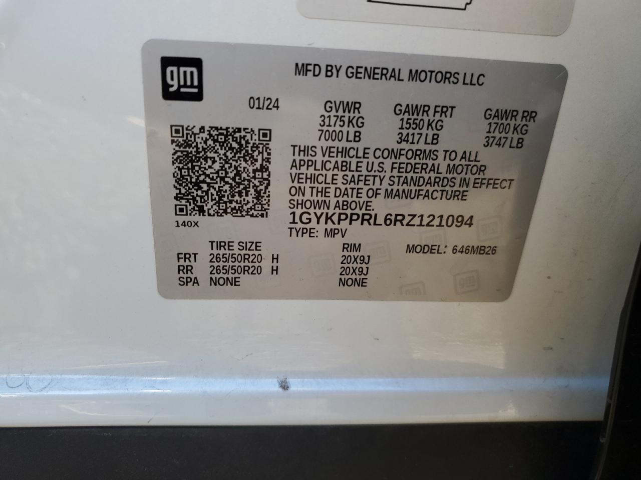 2024 Cadillac Lyriq Luxury VIN: 1GYKPPRL6RZ121094 Lot: 87086195