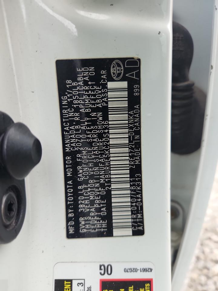 2019 Toyota Corolla L VIN: 2T1BURHE5KC205436 Lot: 85305955