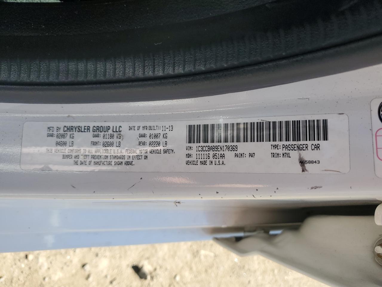 2014 Chrysler 200 Lx VIN: 1C3CCBAB9EN170369 Lot: 84772685