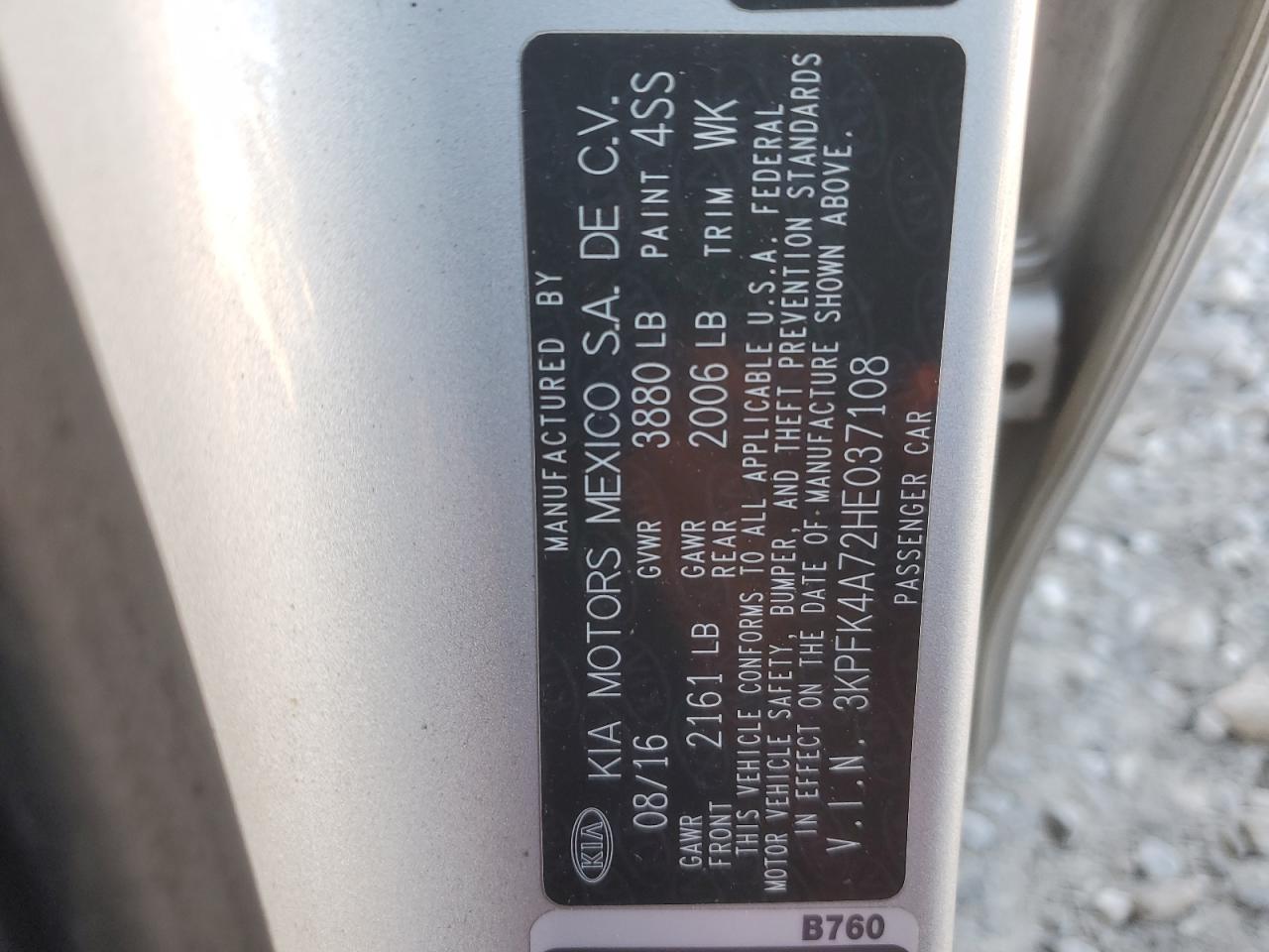 2017 Kia Forte Lx VIN: 3KPFK4A72HE037108 Lot: 87036685