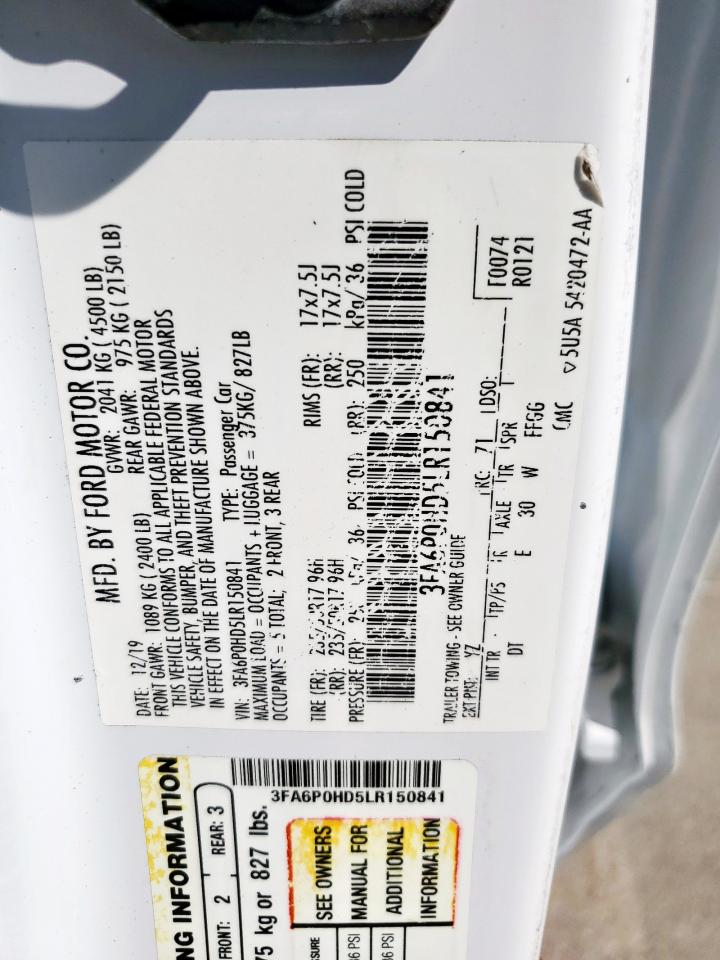 2020 Ford Fusion Se VIN: 3FA6P0HD5LR150841 Lot: 86320685