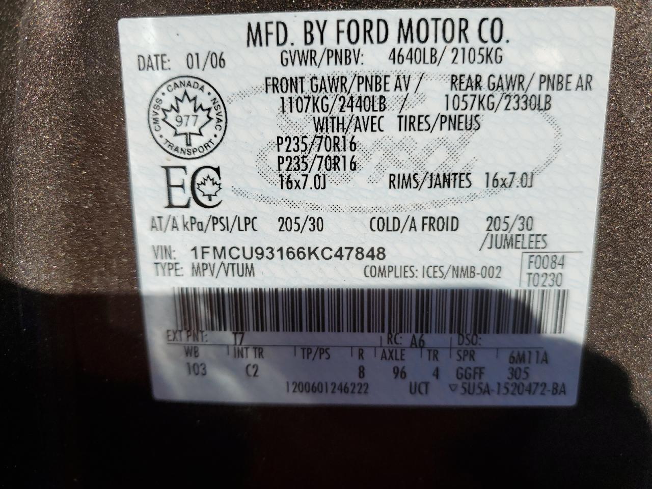 2006 Ford Escape Xlt VIN: 1FMCU93166KC47848 Lot: 85583935