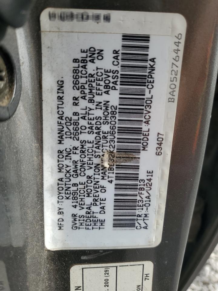 2003 Toyota Camry Le VIN: 4T1BE32K23U660382 Lot: 85300375