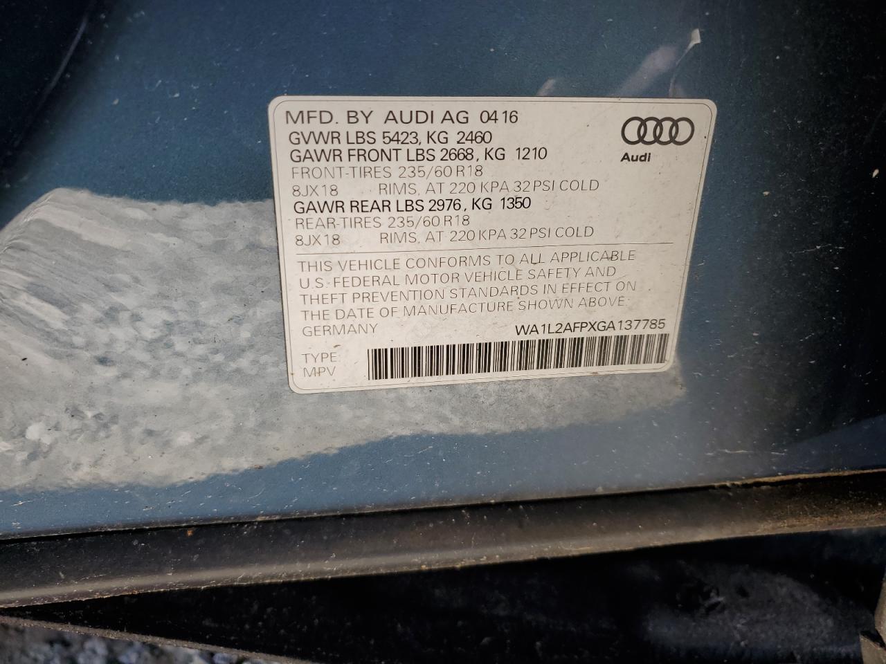 2016 Audi Q5 Premium Plus VIN: WA1L2AFPXGA137785 Lot: 90711645