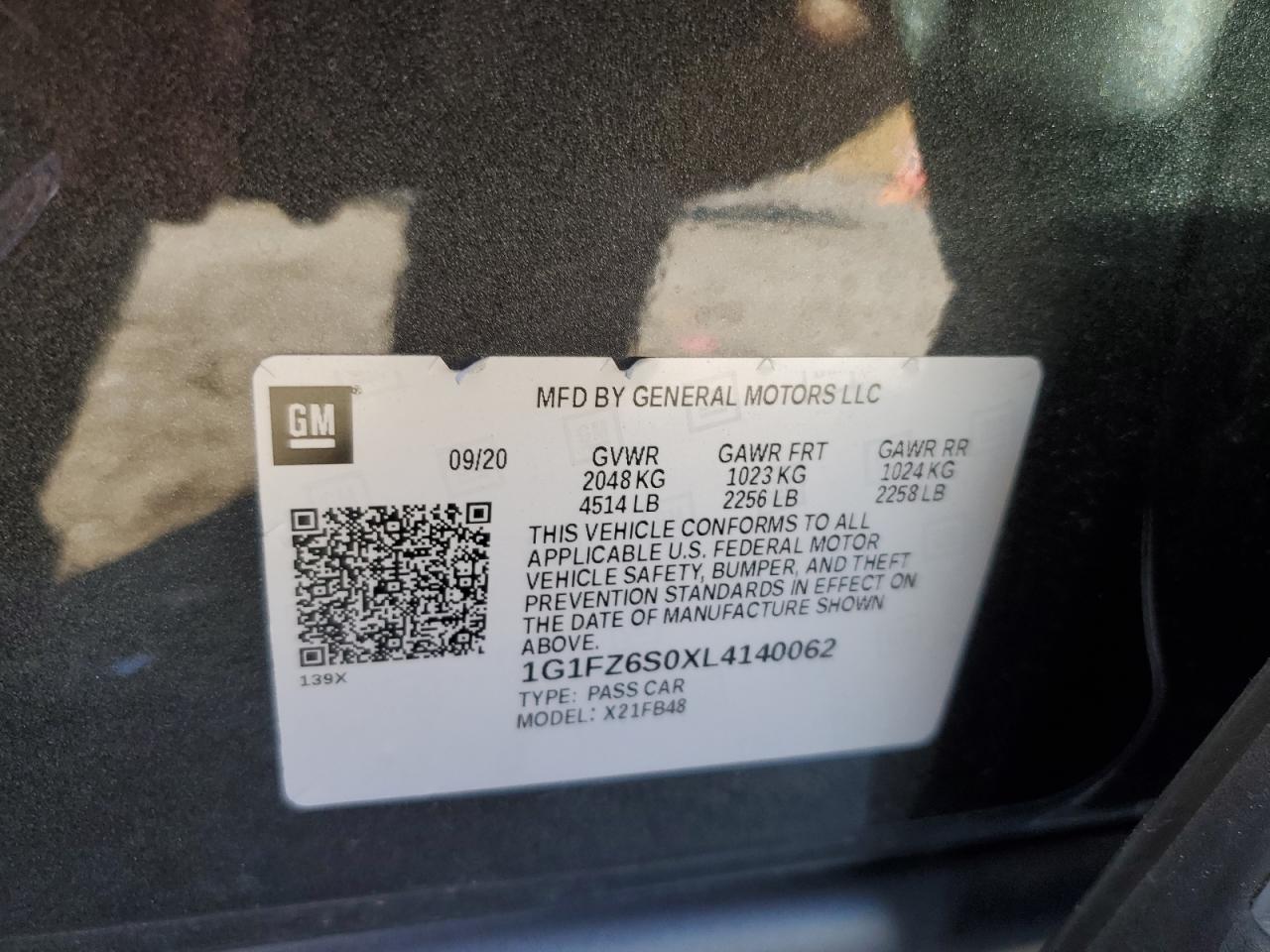 2020 Chevrolet Bolt Ev Premier VIN: 1G1FZ6S0XL4140062 Lot: 86087325